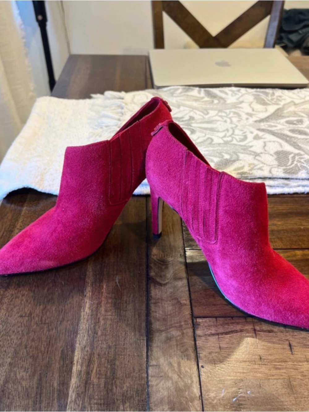 Red Suede Pointed-Toe Stiletto Ankle Booties